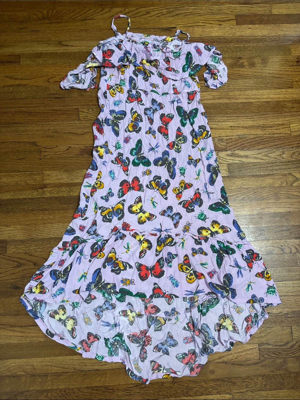 Old Navy purple butterfly spaghetti strap cold shoulder high-low summer dress
